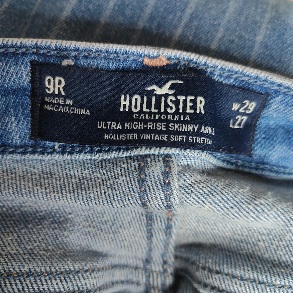 Hollister Blue White Pinstripe Ultra High Rise Ankle Skinny Jeans - Picture 7 of 8